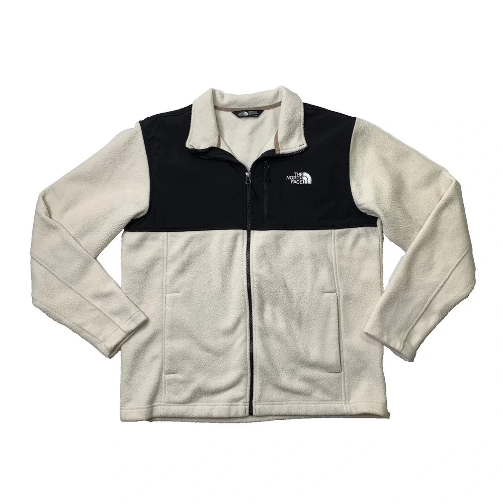 The North Face Jacket Mens M Medium Ivory Black Denali Fleece Zip Up Colorblock